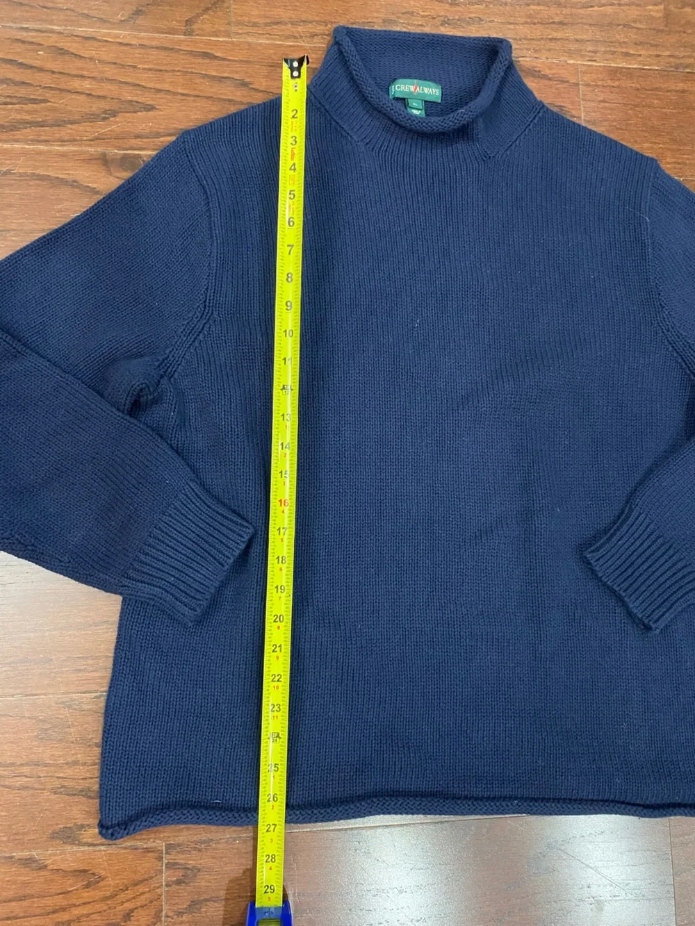 Vintage 90s J Crew Roll Neck 100% Wool Sweater Mens XL Navy Chunky Knit Pullover